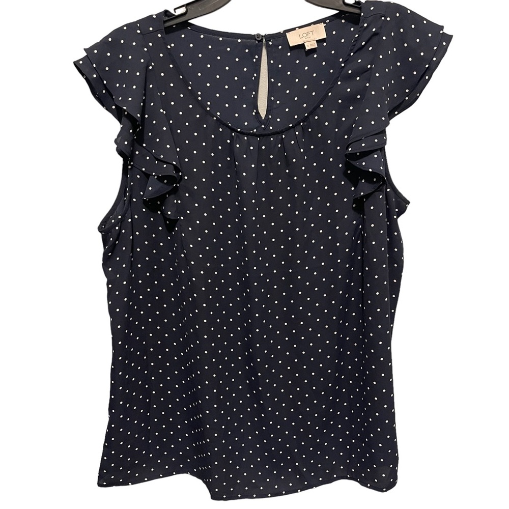 Loft Navy Blue Flutter Sleeve Blouse Size XL